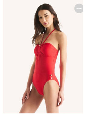 Nautica One-Piece Swimsuit Red Gold Buttons